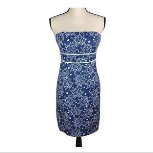 Vineyard Vine’s Blue/White Shell Print Cotton Strapless Sun Dress‎ Sz 2